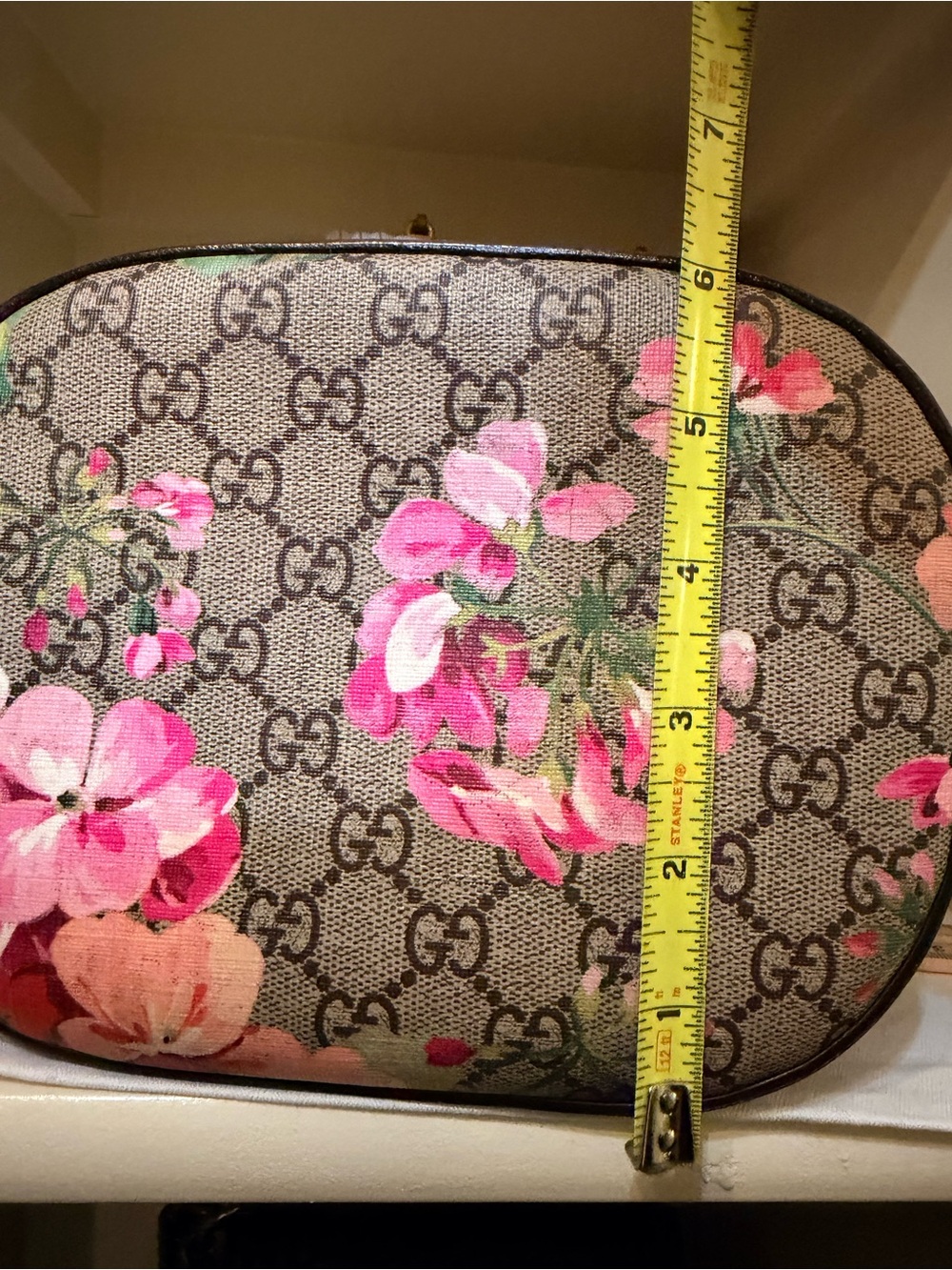 Gucci Beige GG Monogram Crossbody with Pink Floral Print - Picture 2 of 14